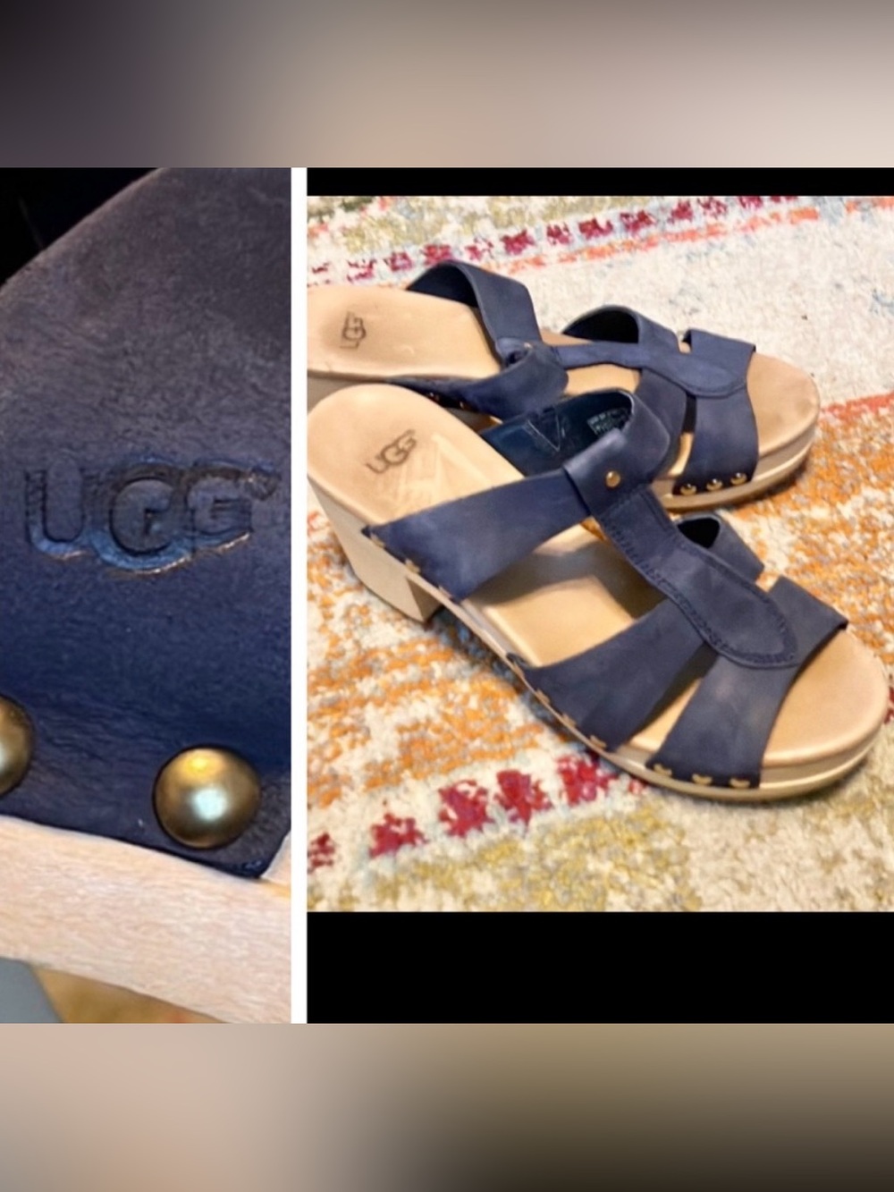 Ugg Jennie Wooden Clog Sandal Size 7 Blue Suede Like New